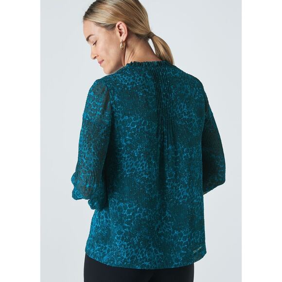 Whistles Teal Big Cat Dobby Blouse Size 10 - Picture 5 of 14